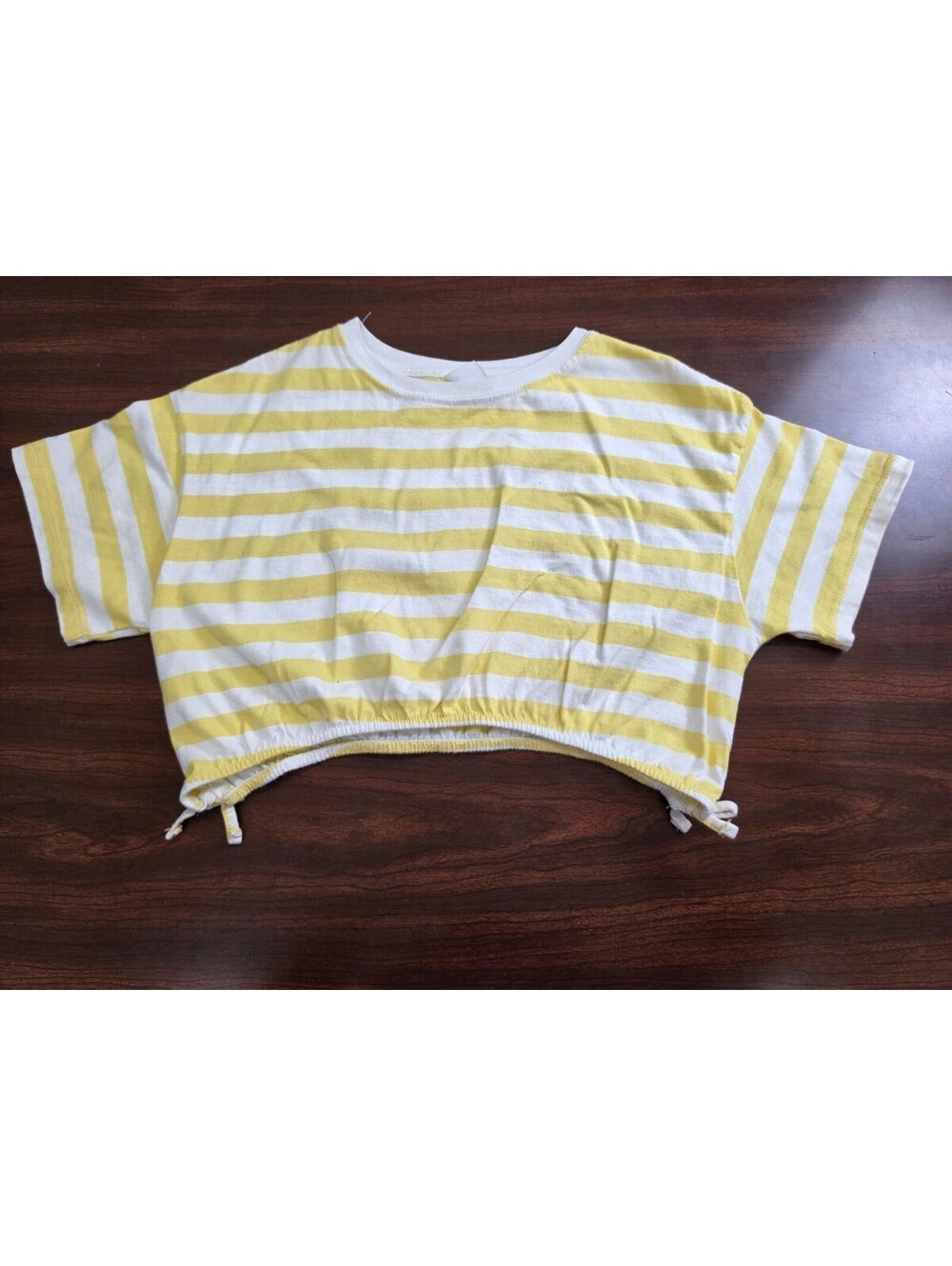 Zara Kids Girls Yellow White Striped Off Shoulder T Shirt Size 13-14 100% Cotton